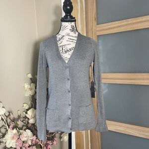 POOF Button Down V-Neck Long Sleeve Gray Cardigan Sweater Women's Size M